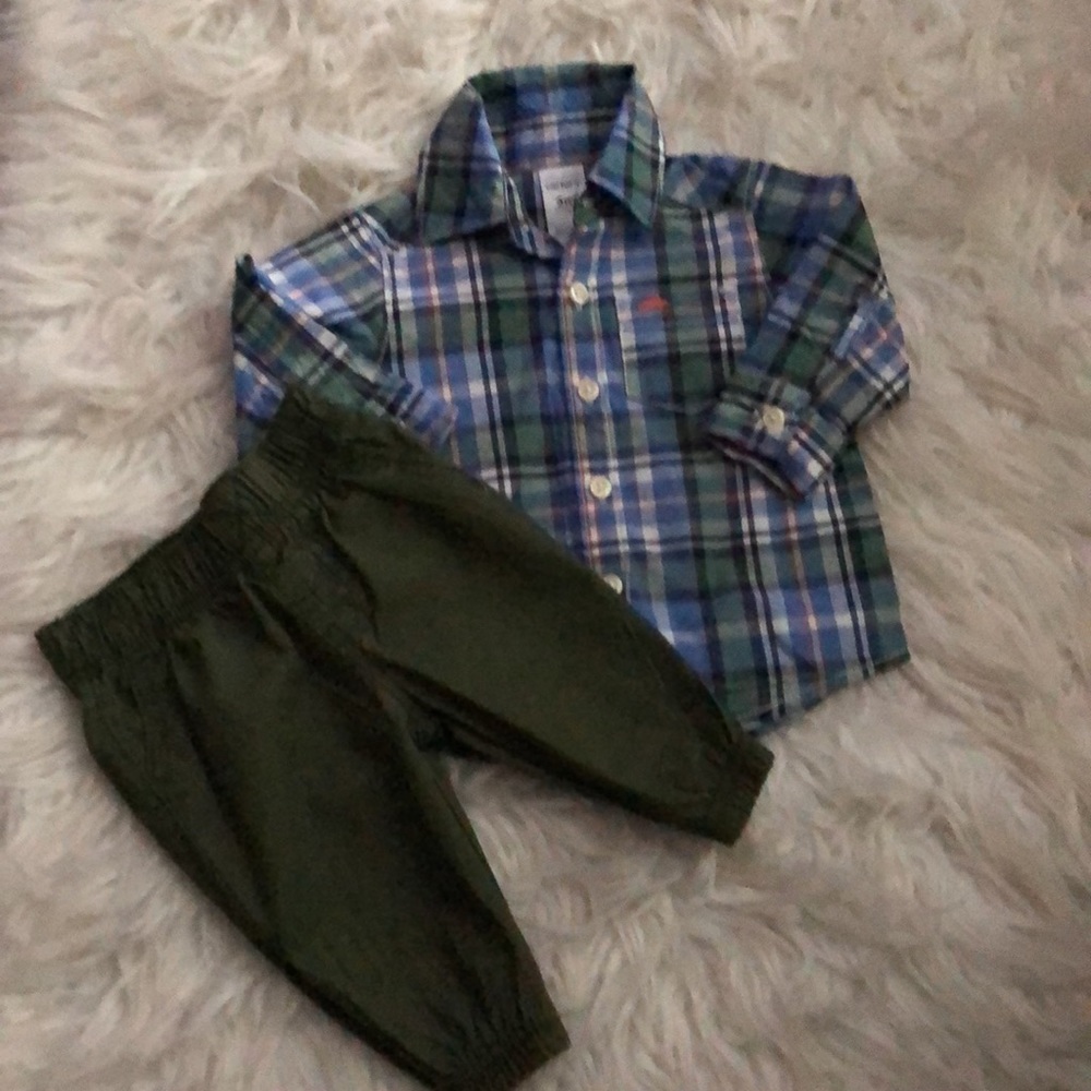 Carter’s long sleeve button down & jogger set 3m